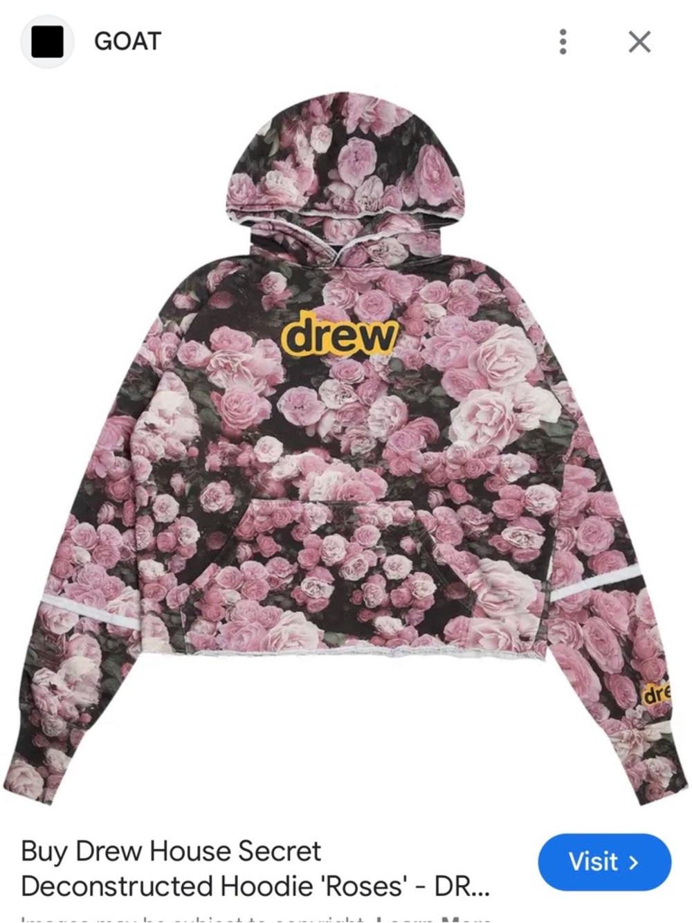 drew house Pink Rose Allover Print Hoodie with Yellow Logo UNISEX worn once